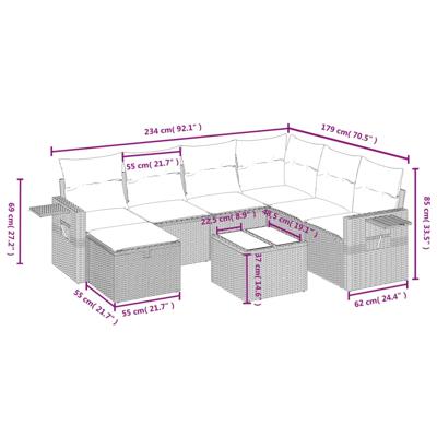 7-delige Loungeset met kussens poly rattan beige - thumbnail