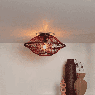 GOOD&MOJO Plafondlamp 'Maui' Bamboe, 50cm, kleur Burgundy