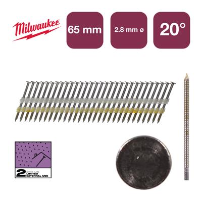 Milwaukee Rondkopnagels 20° 65 x 2,8mm | ring schacht | gegalvaniseerd VE=2000 - 4932492591