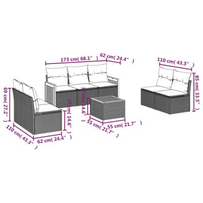 8-delige Loungeset met kussens poly rattan beige - thumbnail