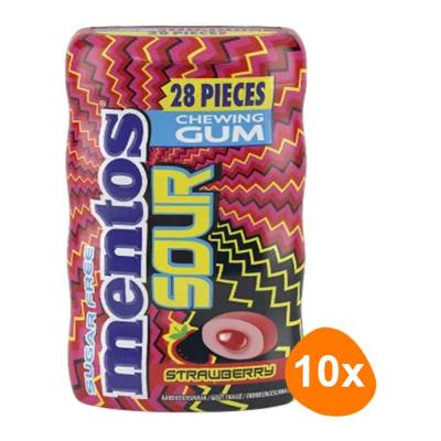 Mentos - Sour Gum Strawberry Suikervrij - 10x 28 stuks