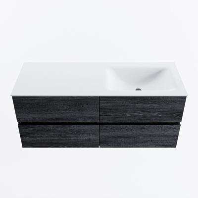 MONDIAZ VICA 120cm badmeubel onderkast Antracite 4 lades. Wastafel CLOUD rechts zonder kraangat, kleur Talc.