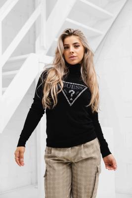 Guess Piper Triangle Logo Sweater Dames Zwart - Maat M - Kleur: Zwart | Soccerfanshop