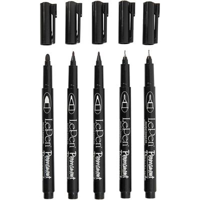 Permanente markers, lijndikte 2x0,6+2x0,8+1,3 mm, zwart, 5 stuk/ 1 doos Permanente markers, lijndikte 2x0,6+2x0,8+1,3 mm, zwart, 5 stuk/ 1 doos