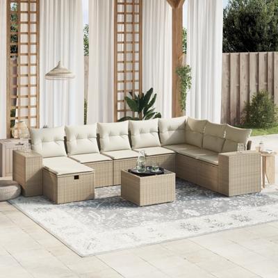 8-delige Loungeset met kussens poly rattan beige