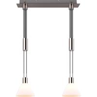 LED Hanglamp 2-lichts Mat Nikkel met E27 Fitting - Metaal en Glas - thumbnail