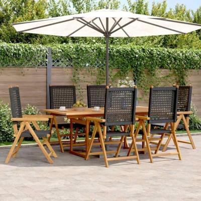 7-delige Tuinset poly rattan en massief hout zwart