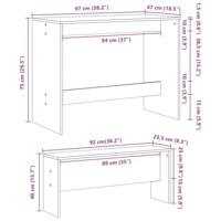 3-delige Eettafel en bankenset bewerkt hout gerookt eikenkleur - thumbnail