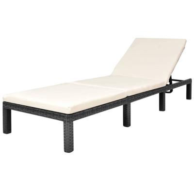 Ligbed met kussen poly rattan zwart