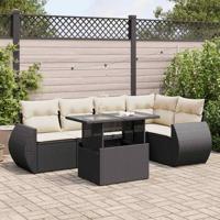6-delige Loungeset met kussens poly rattan zwart - thumbnail