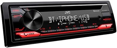 JVC KD-T812BT CD-receiver met BT-handsfree, (Alexa built-in, krachtige tuner, geluidsprocessor, USB, AUX, Spotify Control, 4 x 50 watt, toetsenverlichting, rood)