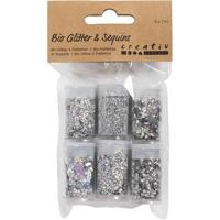 Creativ Company Bio sparkles & sequins, zilver, 6x7 ml/ 1 doos - thumbnail