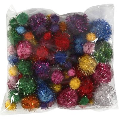Creativ Company Pom-poms, d 15-40 mm, glitter, ca. 75 stuk, sterke kleuren, 62 gr/ 1 doos