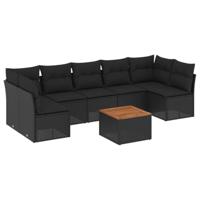 8-delige Loungeset met kussens poly rattan zwart - thumbnail