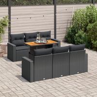 7-delige Loungeset met kussens poly rattan zwart - thumbnail