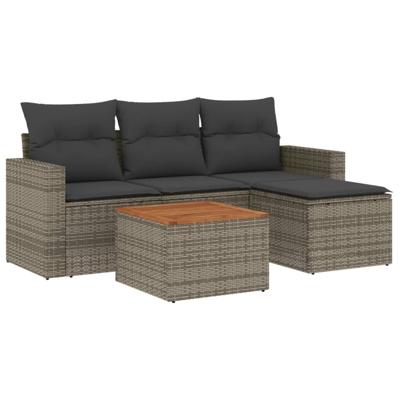 5-delige Loungeset met kussens poly rattan grijs
