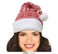 Kerstmuts Rood Gebreid Met Witte Prints - thumbnail