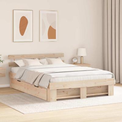 Bedframe met hoofdeinde Bruin 140 x 200 cm Massief grenenhout