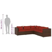 5-delige Loungeset met kussens poly rattan bruin - thumbnail