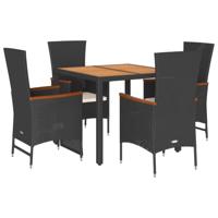 5-delige Tuinset met kussens poly rattan zwart - thumbnail