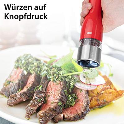Elektrische peper-/zoutmolen - ADE - KEUKENSPULLEN - Roestvrij staal/kunststof - H 22,5 cm - Inclusief 6 AAA-batterijen - Rood Elektrische peper-/zoutmolen - ADE - KEUKENSPULLEN - Roestvrij staal/kunststof - H 22,5 cm - Inclusief 6 AAA-batterijen - Rood