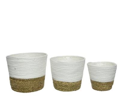 Plantenbakkenset EDM 875984 Wit Bruin Touw (3 Onderdelen)
