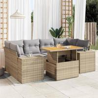 7-delige Loungeset met kussens poly rattan beige - thumbnail