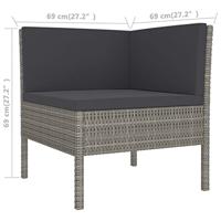 3-delige Loungeset met kussens poly rattan grijs - thumbnail