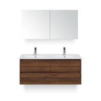 Dante Badmeubelset 120 cm - Walnoot - Keramische Wastafel Wit Enjoy - met Spiegelkast - thumbnail