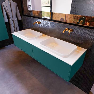 Badkamermeubelset Mondiaz Erin 150 cm met 2 Lades met RIDGE Wastafel Dubbel Talc Zonder Kraangaten Greeploos Mat Smag