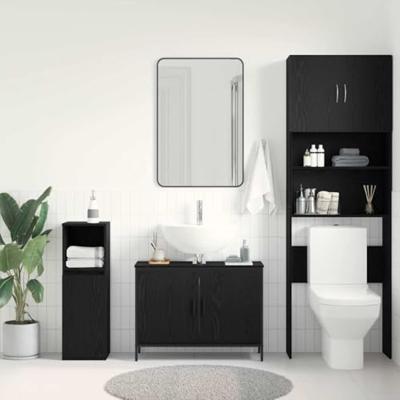 Badkamer wastafelkast Zwart Eiken 80 x 30 x 60 cm Bewerkt hout Badkamer wastafelkast Zwart Eiken 80 x 30 x 60 cm Bewerkt hout