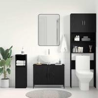 Badkamer wastafelkast Zwart Eiken 80 x 30 x 60 cm Bewerkt hout - thumbnail