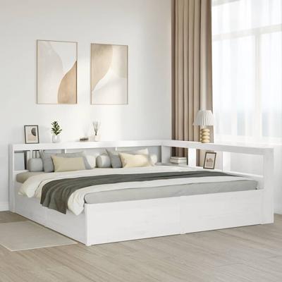 Bed met boekenkast zonder matras grenenhout wit 200x200 cm - thumbnail