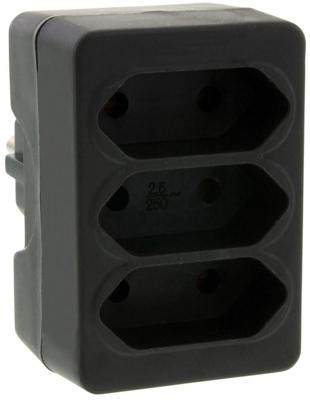 Randaarde stekkeradapter 3 x euro zwart - 6175909