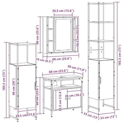 4-delige badkamermeubelset in zwart eiken-van hout