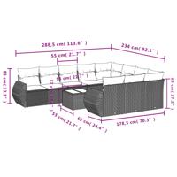 10-delige Loungeset met kussens poly rattan grijs - thumbnail