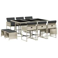 11-delige Tuinset met kussens poly rattan lichtgrijs - thumbnail