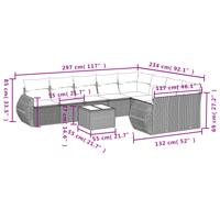 9-delige Loungeset met kussens poly rattan grijs - thumbnail