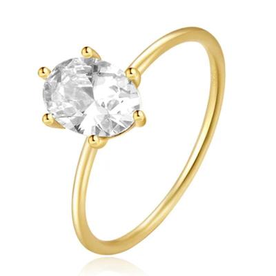Elenza Thin .925 Zilveren Ring met Solitaire Ovalen Zirconia en Gouden Plating - 1mm-16mm