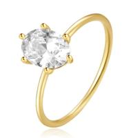 Elenza Thin .925 Zilveren Ring met Solitaire Ovalen Zirconia en Gouden Plating - 1mm-16mm - thumbnail