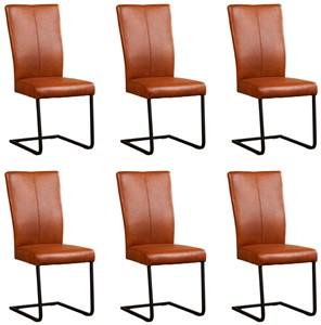 Set van 6 Cognac leren industriële eetkamerstoelen Dare - poot vierkant zwart - Granada leer Savannah (cognac leer)