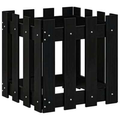VidaXL Plantenbak met hekontwerp 40x40x40 cm massief grenenhout zwart VidaXL Plantenbak met hekontwerp 40x40x40 cm massief grenenhout zwart