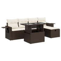 6-delige Loungeset met kussens poly rattan bruin - thumbnail
