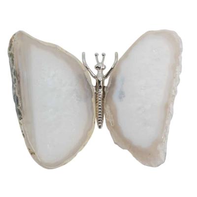 Edelsteen Grijze Agaat Vlinder - Zilverkleurig (ca. 10 x 8 cm)