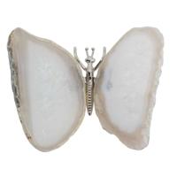 Edelsteen Grijze Agaat Vlinder - Zilverkleurig (ca. 10 x 8 cm) - thumbnail