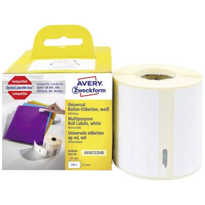 Avery-Zweckform Rol met etiketten Compatibel vervangt DYMO, Seiko 11354, S0722540 57 x 32 mm Papier Wit 500 stuk(s) Weer verwijderbaar Universele etiketten Avery-Zweckform Rol met etiketten Compatibel vervangt DYMO, Seiko 11354, S0722540 57 x 32 mm Papier Wit 500 stuk(s) Weer verwijderbaar Universele etiketten