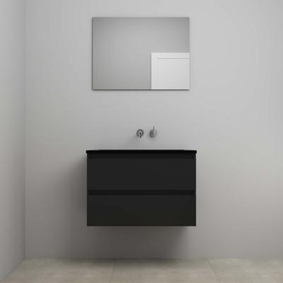 On-Line Badkamermeubelset - 80 cm - Voorgemonteerd - Ladestructuur - Acryl Wastafel - zonder Kraangat - Spiegel - Mat Zwart