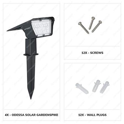 Set van 4 Odessa solar prikspots - Incl. Schemerschakelaar - 3000K warm wit - 2 lichtstanden - 300 lumen - 6-12 uur brandtijd - Kantelbaar - IP65 waterdicht - thumbnail
