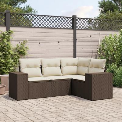 5-delige Loungeset met kussens poly rattan bruin