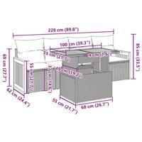 5-delige Loungeset met kussens poly rattan acacia grijs - thumbnail